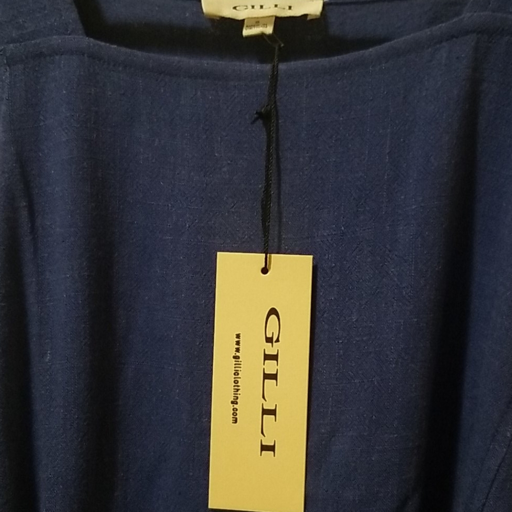 GILLI DENIM JEAN LINEN SLEEVELESS BELTED BLUE MIDI DRESS S - Picture 5 of 6